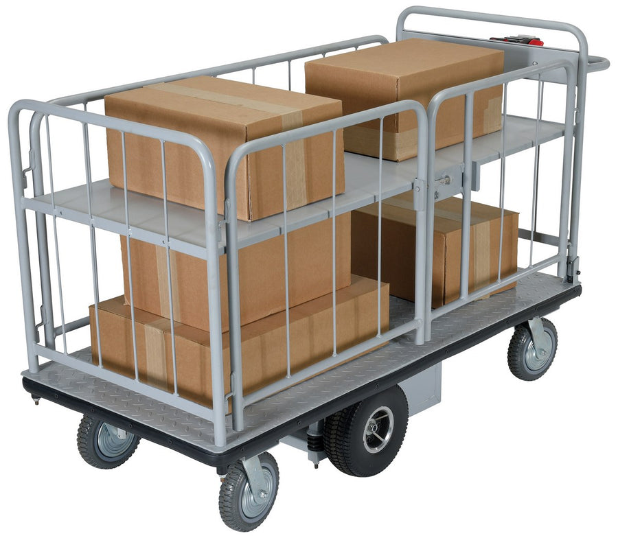Steel Electric Material Handling Cart with Sides 1 Shelf 28 In. x 60 In. 500 Lb. Capacity Gray