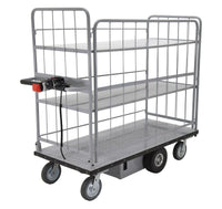 Thumbnail for Steel Electric Material Handling Cart with Sides 2 Shelves 28 In. x 60 In. 500 Lb. Capacity Gray