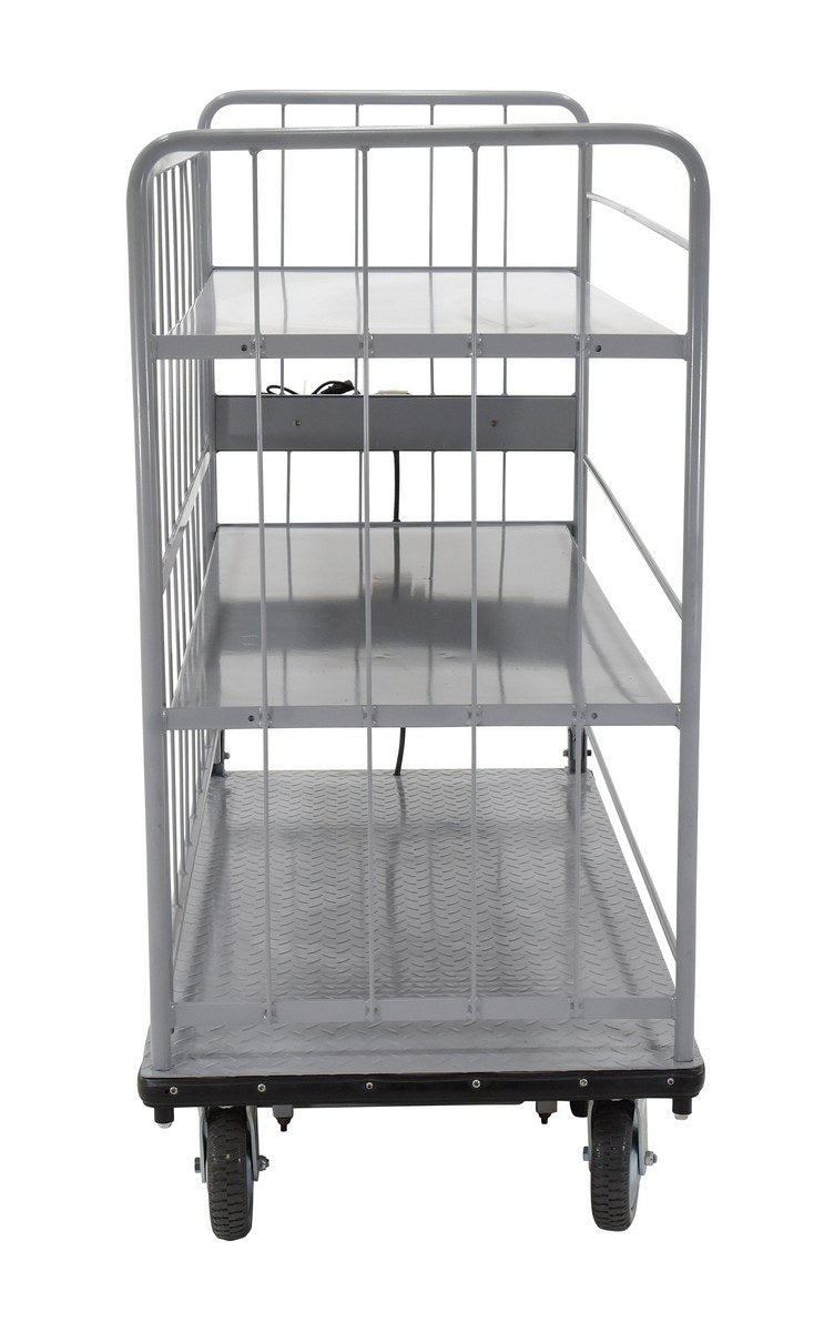 Steel Electric Material Handling Cart with Sides 2 Shelves 28 In. x 60 In. 500 Lb. Capacity Gray