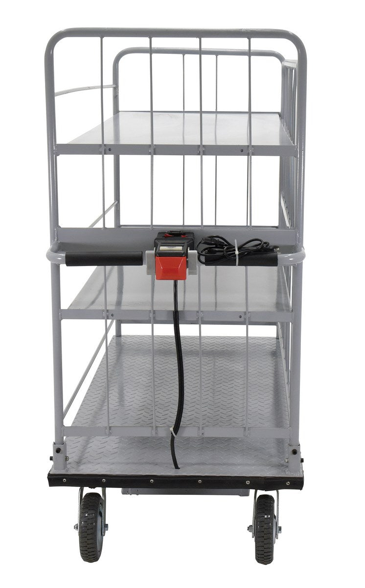 Steel Electric Material Handling Cart with Sides 2 Shelves 28 In. x 60 In. 500 Lb. Capacity Gray
