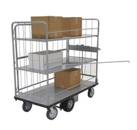 Thumbnail for Steel Electric Material Handling Cart with Sides 2 Shelves 28 In. x 60 In. 500 Lb. Capacity Gray
