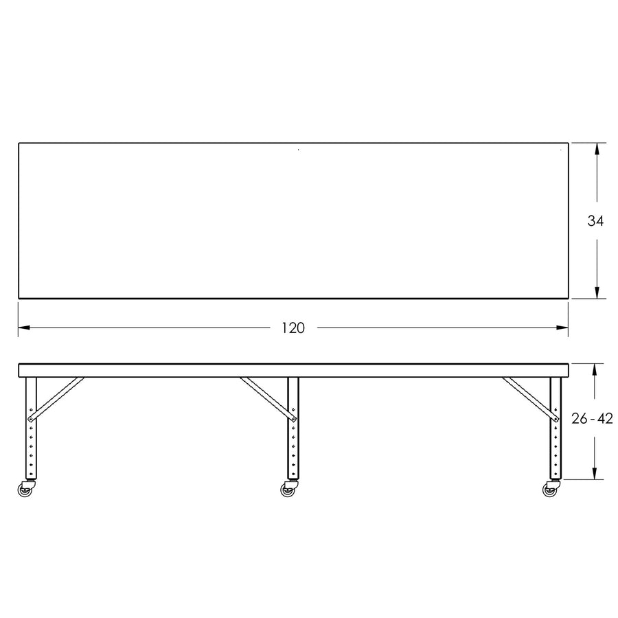 Mobile Adjustable Height Work Table, 120″W x 34″D