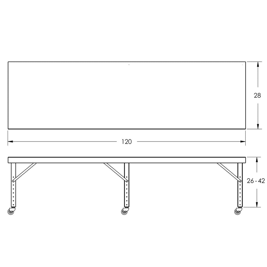 Mobile Adjustable Height Work Table, 120″W x 28″D