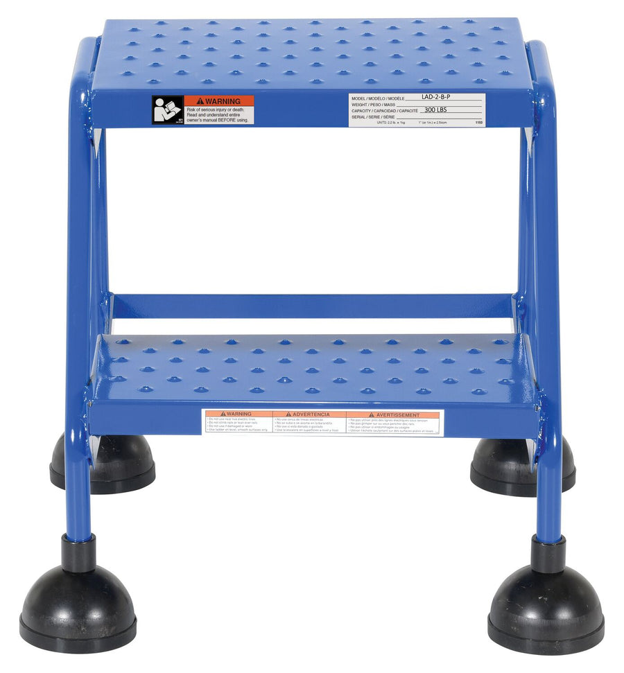 Perforated 2 Step Commercial Spring Loaded Rolling Ladder - Blue