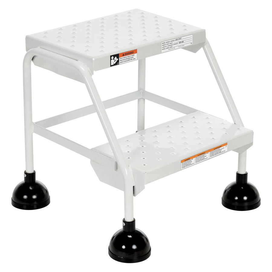 Perforated 2 Step Commercial Spring Loaded Rolling Ladder - White