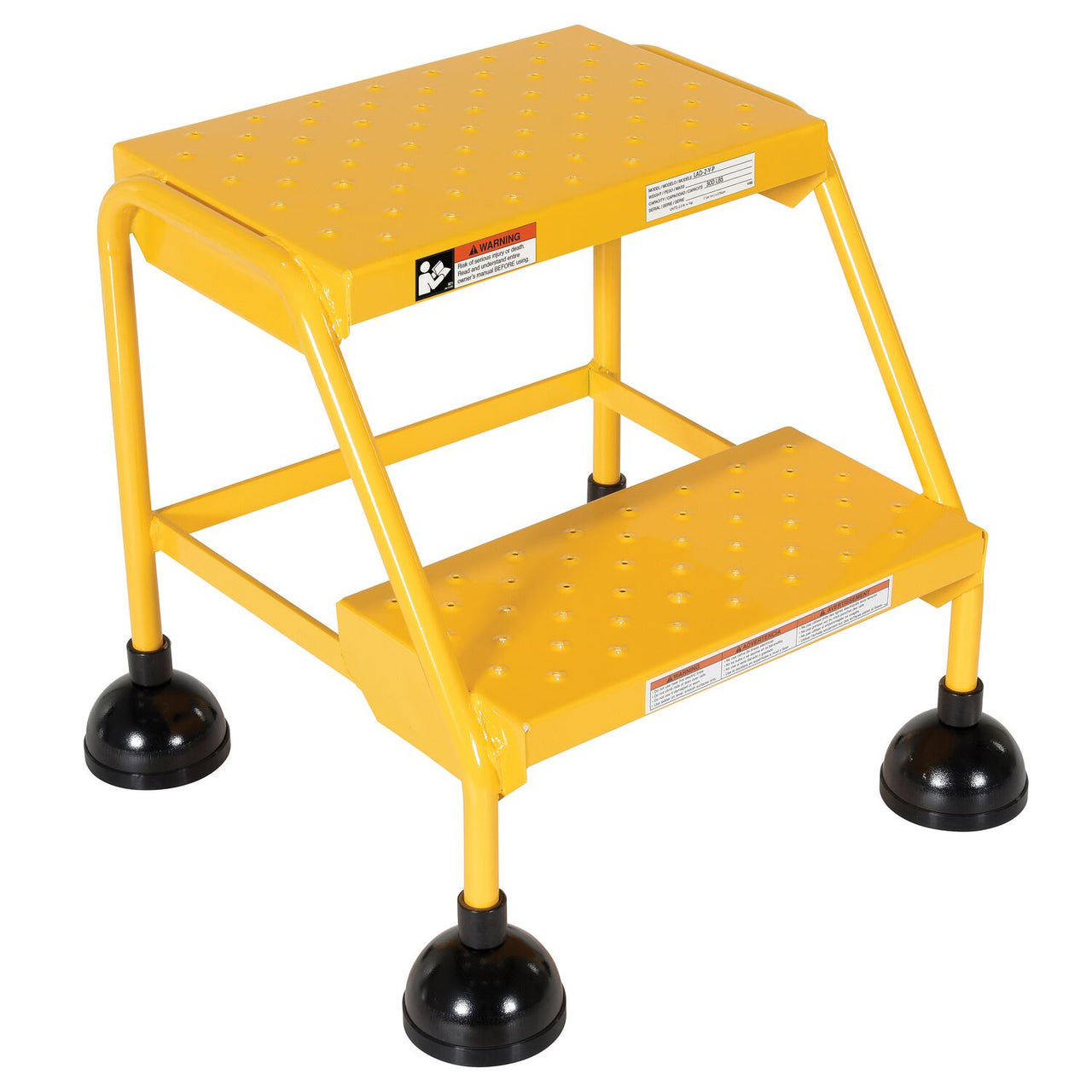 Perforated 2 Step Commercial Spring Loaded Rolling Ladder - Yellow