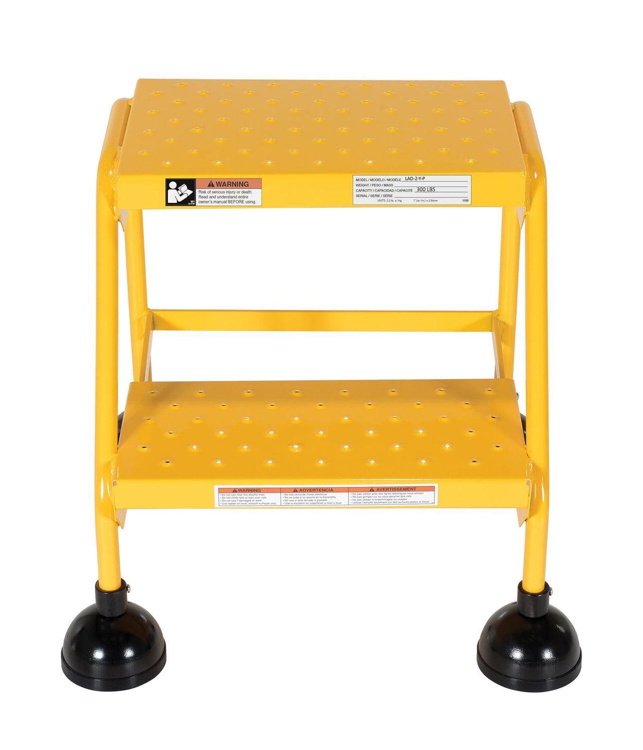 Perforated 2 Step Commercial Spring Loaded Rolling Ladder - Yellow