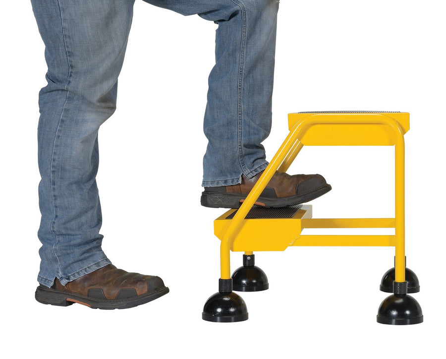 2 Step Commercial Spring Loaded Rolling Ladder - Yellow