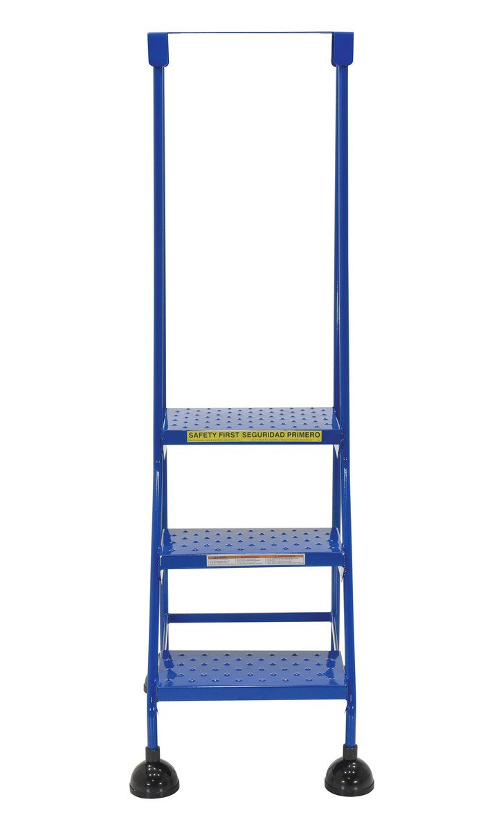 Perforated 3 Step Commercial Spring Loaded Rolling Ladder - Blue