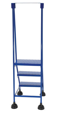 Thumbnail for Perforated 3 Step Commercial Spring Loaded Rolling Ladder - Blue