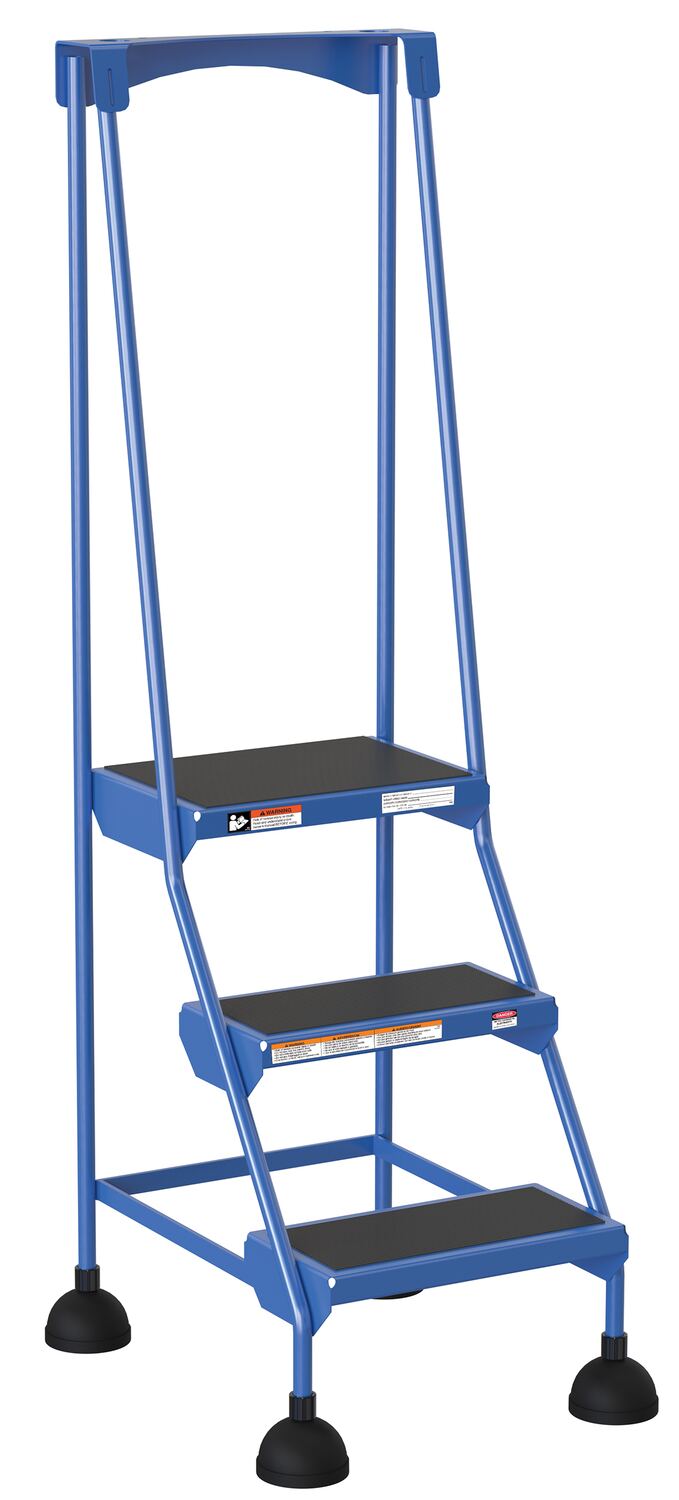 3 Step Commercial Spring Loaded Rolling Ladder - Blue