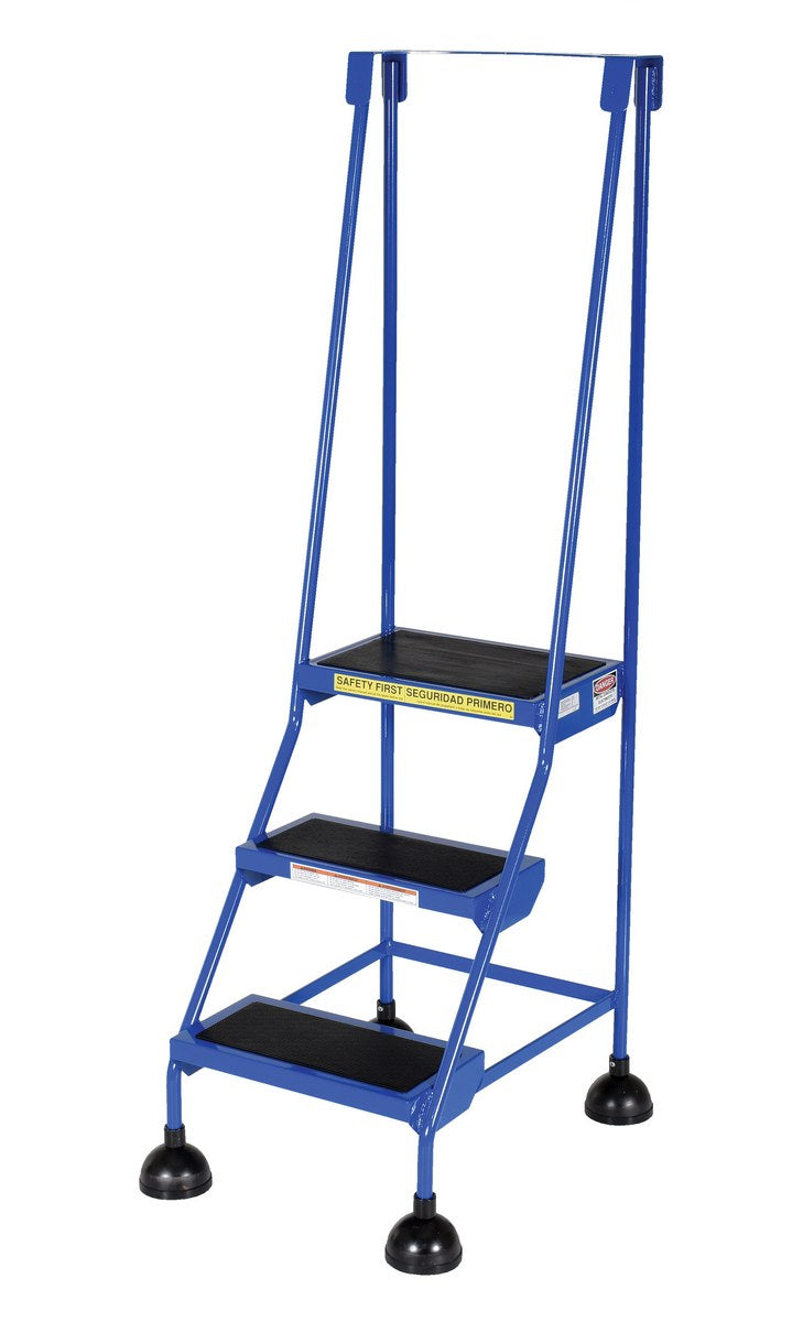3 Step Commercial Spring Loaded Rolling Ladder - Blue