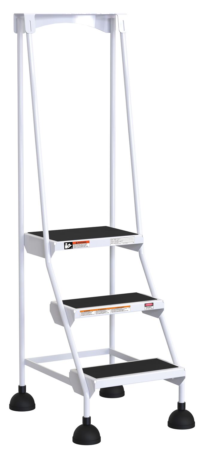 3 Step Commercial Spring Loaded Rolling Ladder - White
