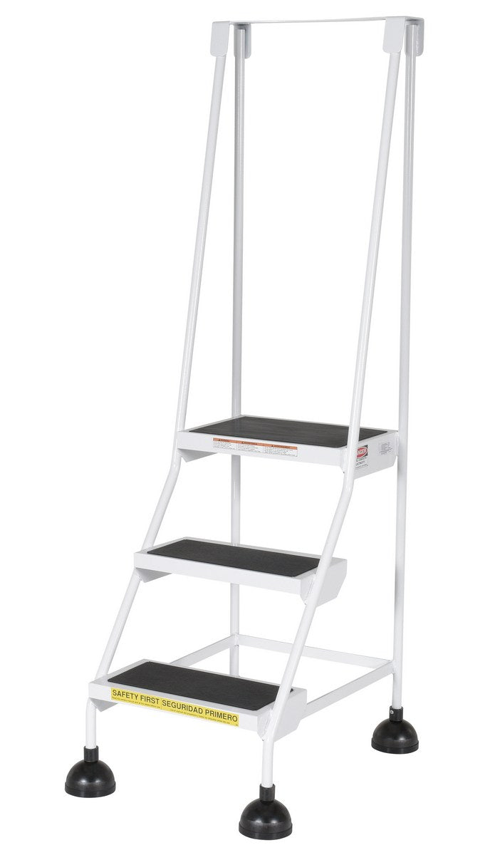 3 Step Commercial Spring Loaded Rolling Ladder - White