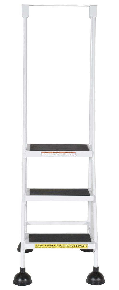 3 Step Commercial Spring Loaded Rolling Ladder - White