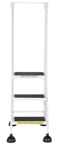 Thumbnail for 3 Step Commercial Spring Loaded Rolling Ladder - White