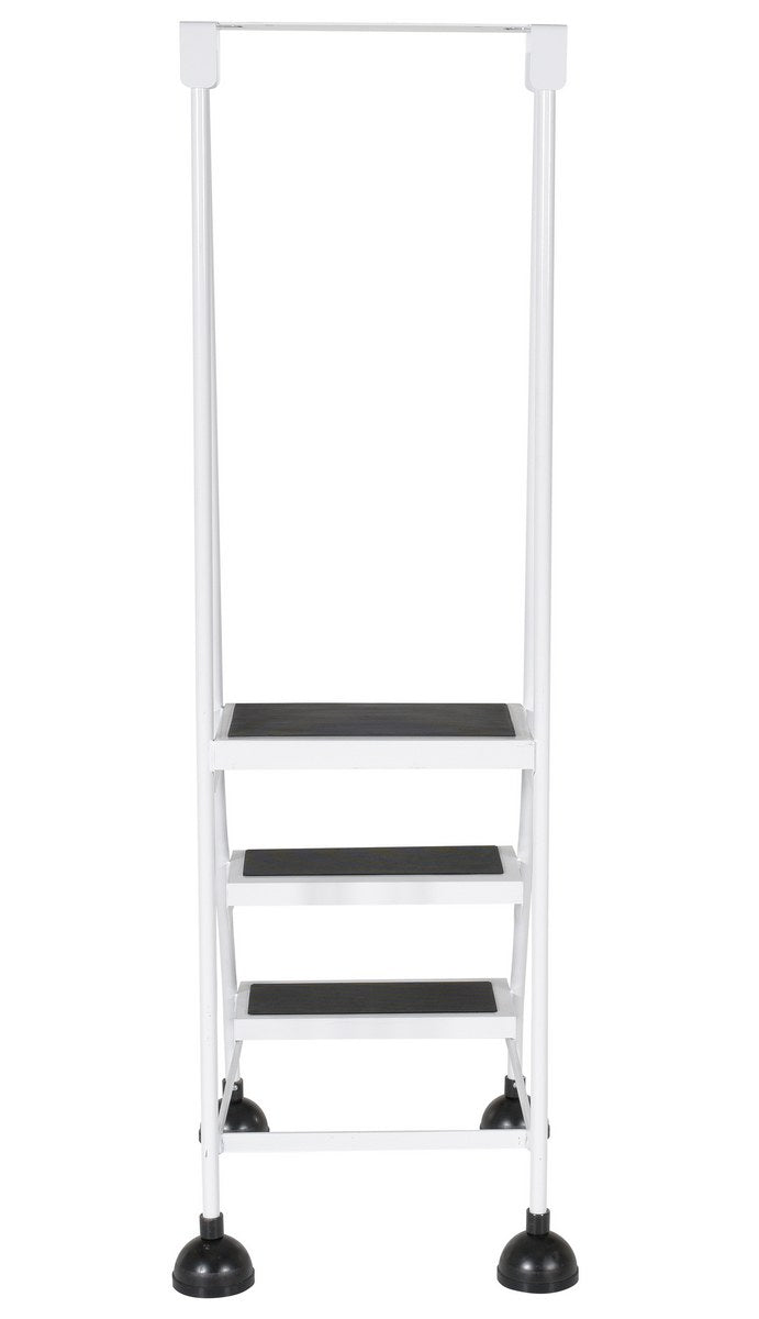 3 Step Commercial Spring Loaded Rolling Ladder - White