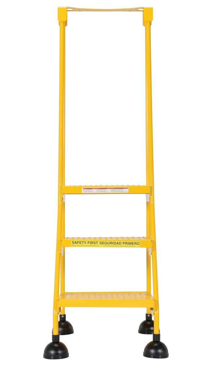 Perforated 3 Step Commercial Spring Loaded Rolling Ladder - Yellow