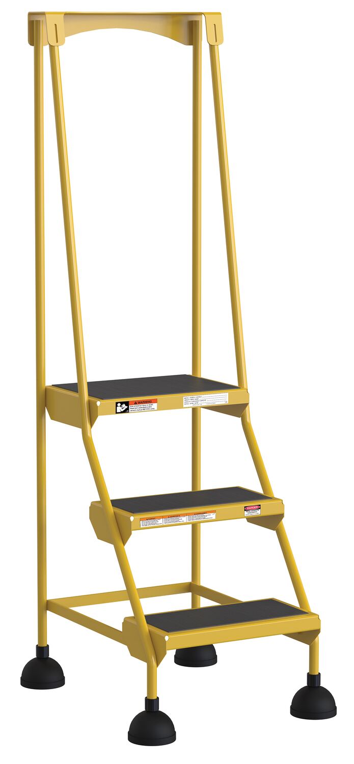 3 Step Commercial Spring Loaded Rolling Ladder - Yellow