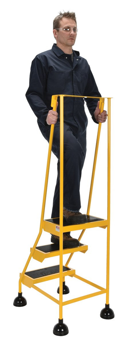 3 Step Commercial Spring Loaded Rolling Ladder - Yellow