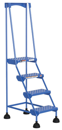 Thumbnail for Perforated 4 Step Commercial Spring Loaded Rolling Ladder - Blue
