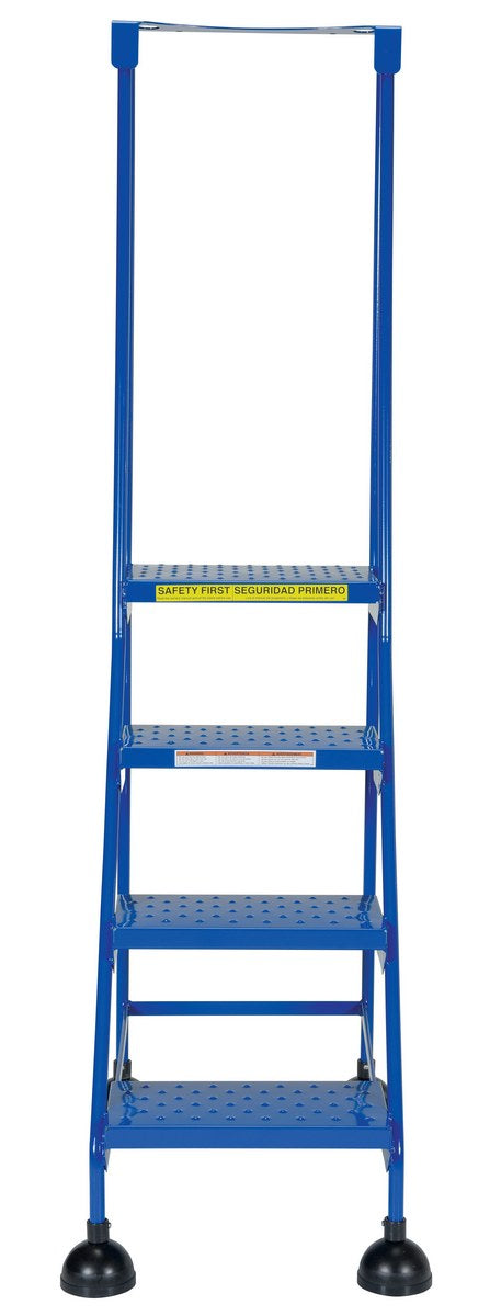 Perforated 4 Step Commercial Spring Loaded Rolling Ladder - Blue