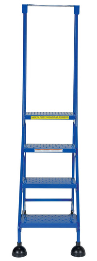 Thumbnail for Perforated 4 Step Commercial Spring Loaded Rolling Ladder - Blue