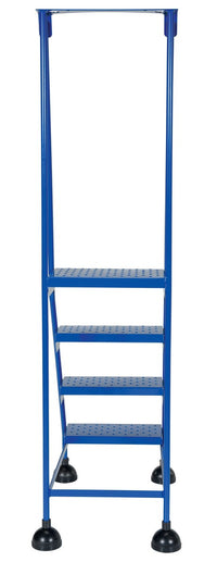 Thumbnail for Perforated 4 Step Commercial Spring Loaded Rolling Ladder - Blue