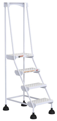 Thumbnail for Perforated 4 Step Commercial Spring Loaded Rolling Ladder - White