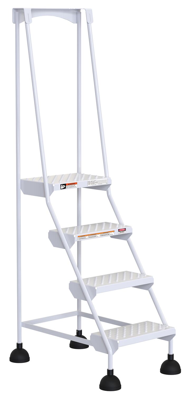 Perforated 4 Step Commercial Spring Loaded Rolling Ladder - White