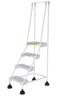 Thumbnail for Perforated 4 Step Commercial Spring Loaded Rolling Ladder - White