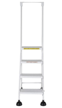 Thumbnail for Perforated 4 Step Commercial Spring Loaded Rolling Ladder - White