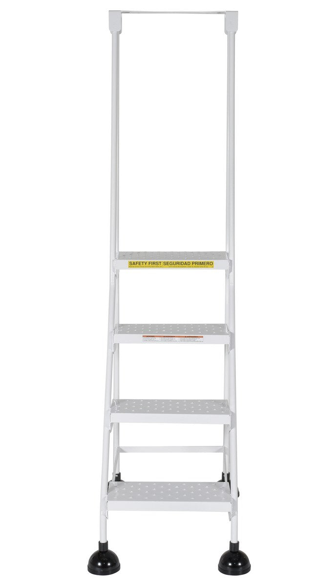 Perforated 4 Step Commercial Spring Loaded Rolling Ladder - White
