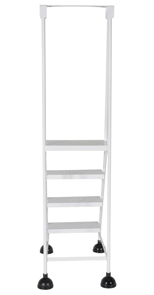 Perforated 4 Step Commercial Spring Loaded Rolling Ladder - White