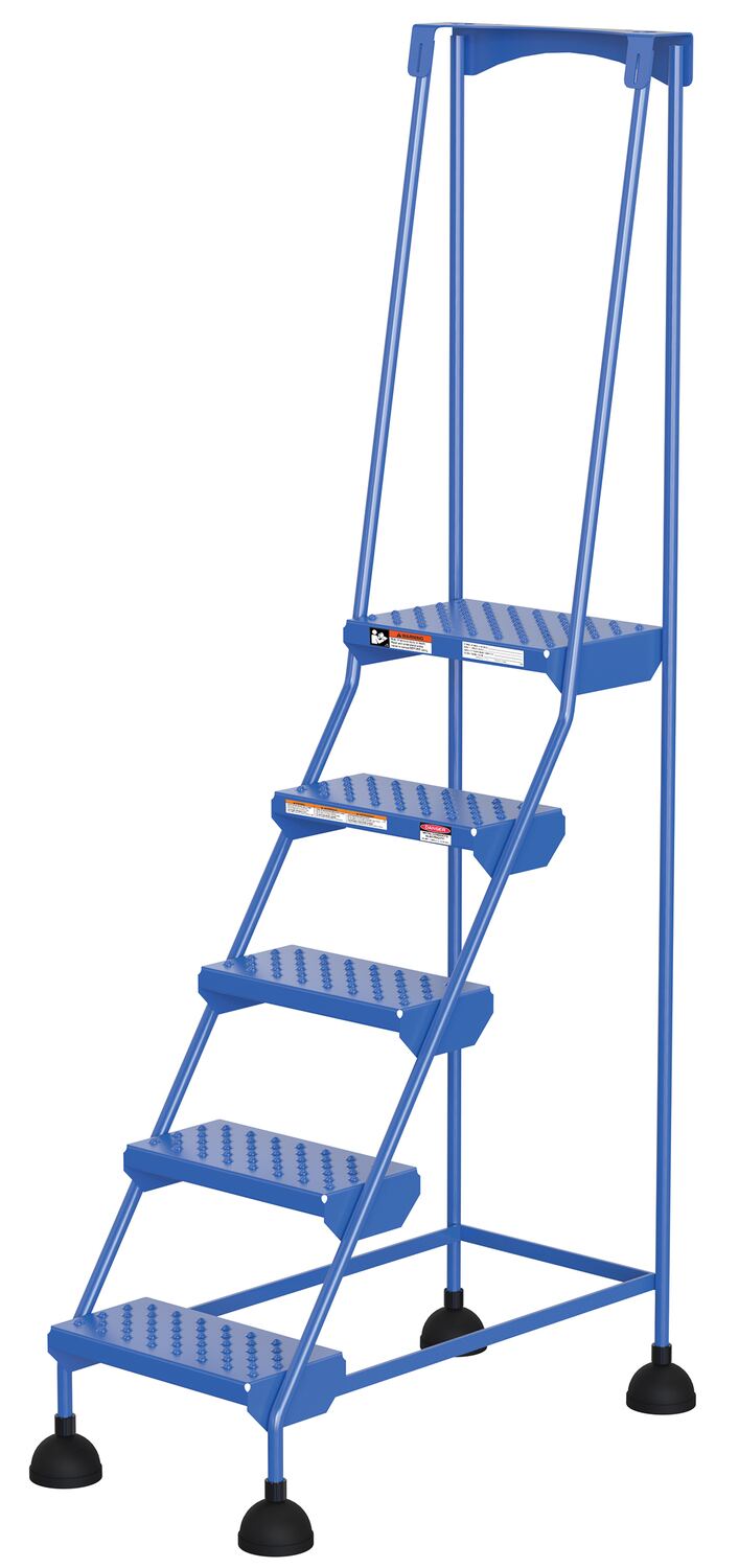 Perforated 5 Step Commercial Spring Loaded Rolling Ladder - Blue