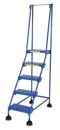 Thumbnail for Perforated 5 Step Commercial Spring Loaded Rolling Ladder - Blue