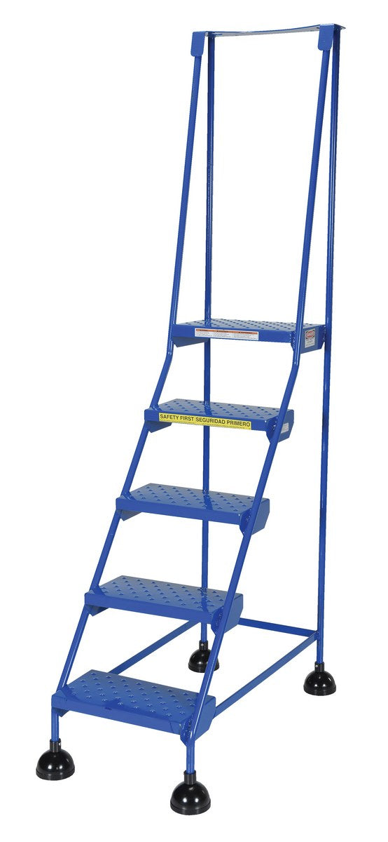 Perforated 5 Step Commercial Spring Loaded Rolling Ladder - Blue