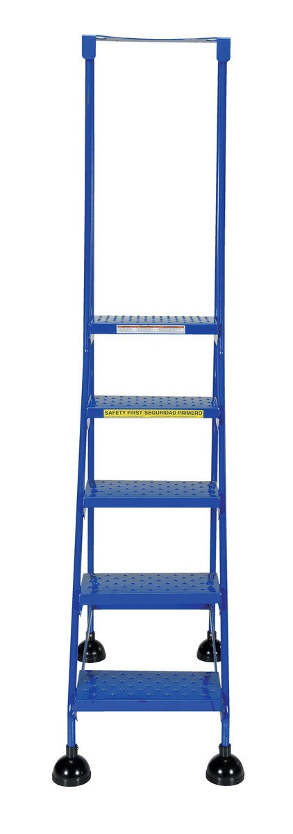 Perforated 5 Step Commercial Spring Loaded Rolling Ladder - Blue