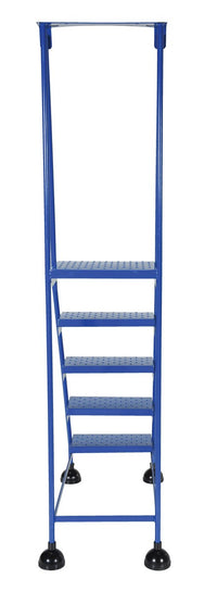 Thumbnail for Perforated 5 Step Commercial Spring Loaded Rolling Ladder - Blue
