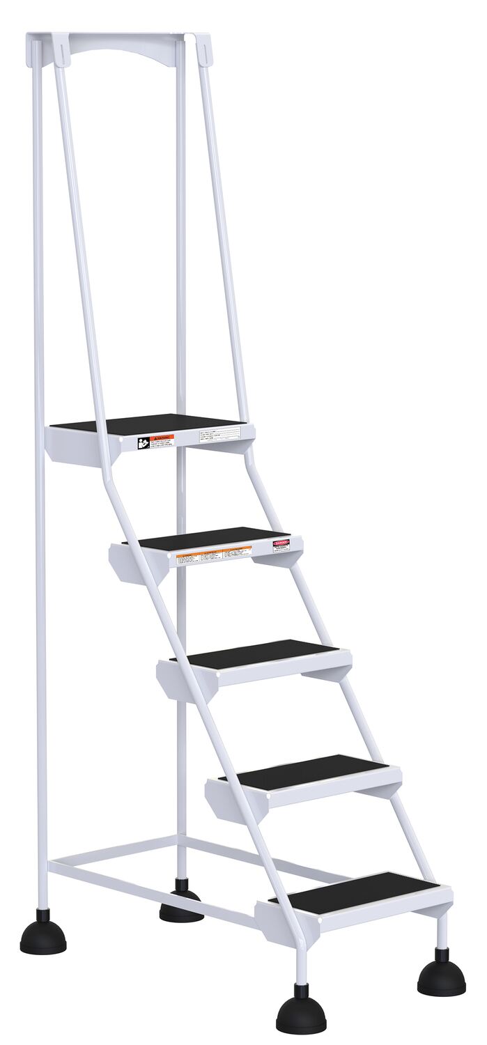 5 Step Commercial Spring Loaded Rolling Ladder - White