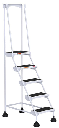 Thumbnail for 5 Step Commercial Spring Loaded Rolling Ladder - White