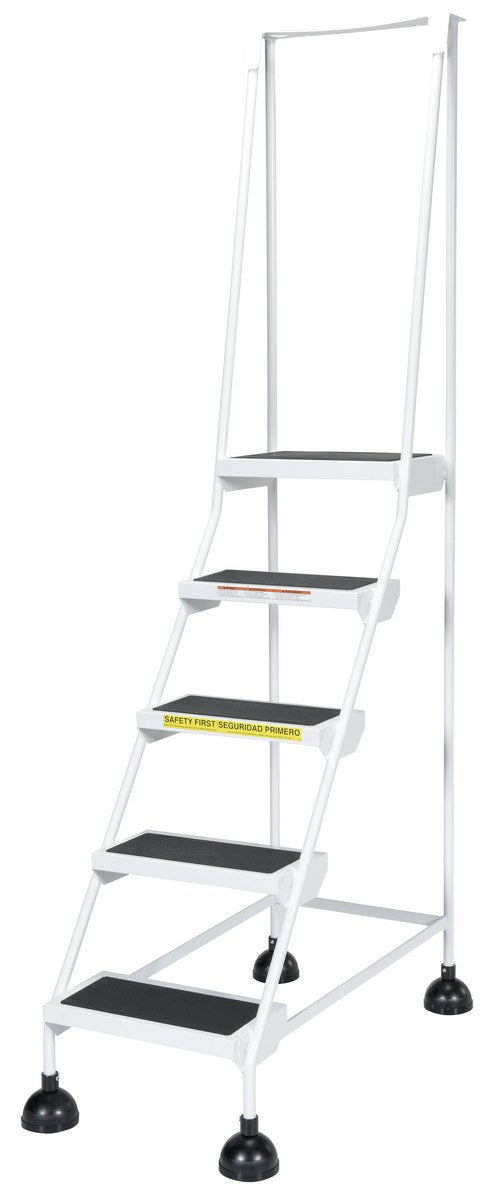 5 Step Commercial Spring Loaded Rolling Ladder - White