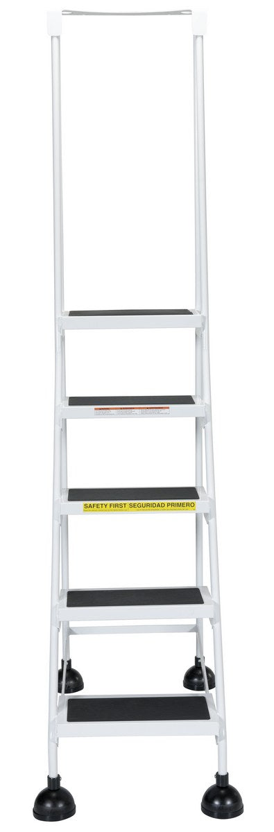 5 Step Commercial Spring Loaded Rolling Ladder - White