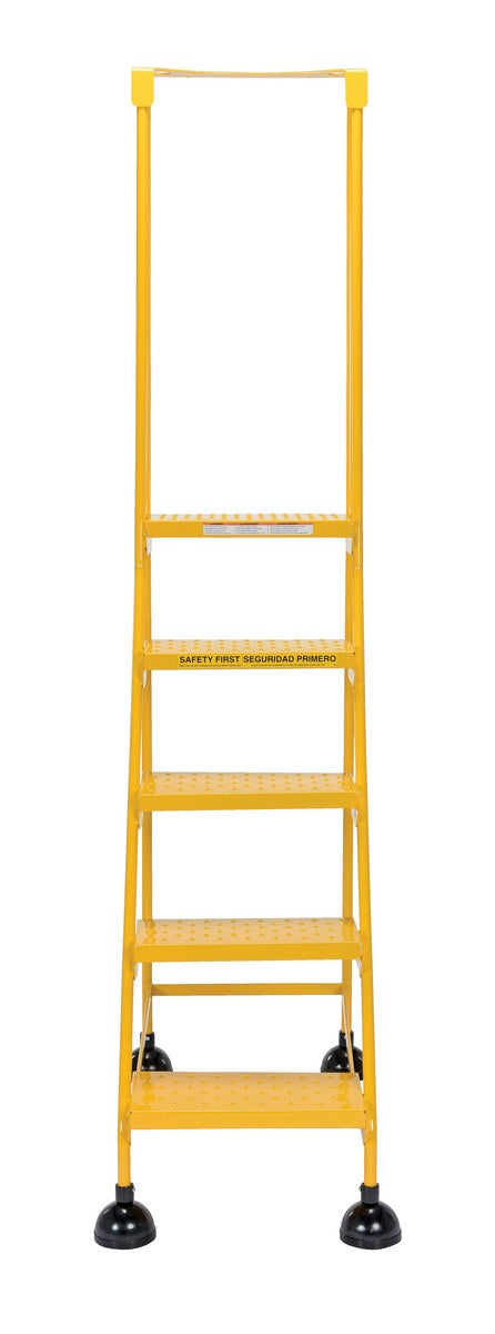 Perforated 5 Step Commercial Spring Loaded Rolling Ladder - Yellow