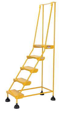 Thumbnail for Perforated 5 Step Commercial Spring Loaded Rolling Ladder - Yellow