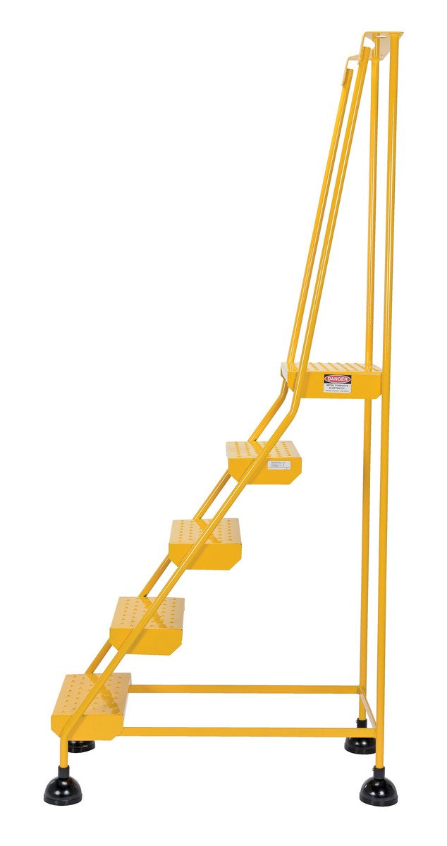 Perforated 5 Step Commercial Spring Loaded Rolling Ladder - Yellow
