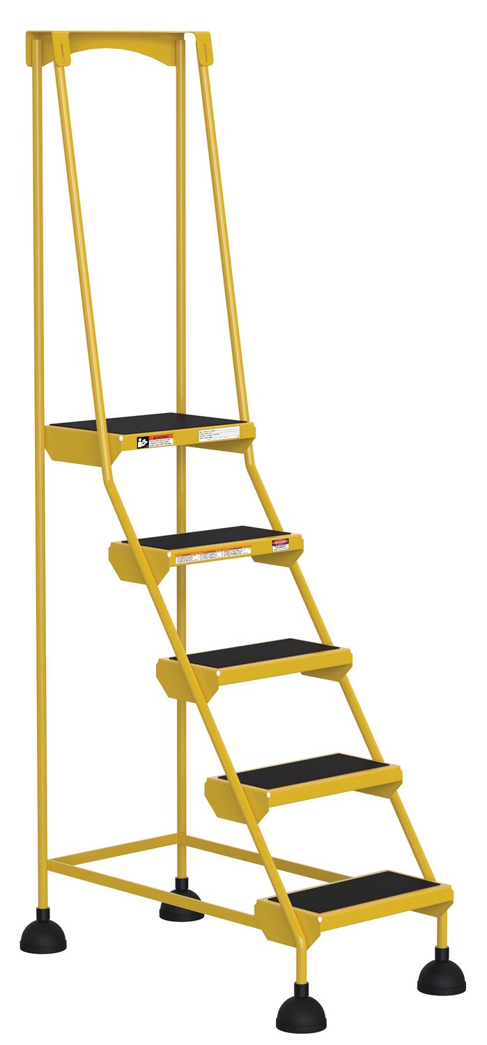 5 Step Commercial Spring Loaded Rolling Ladder - Yellow