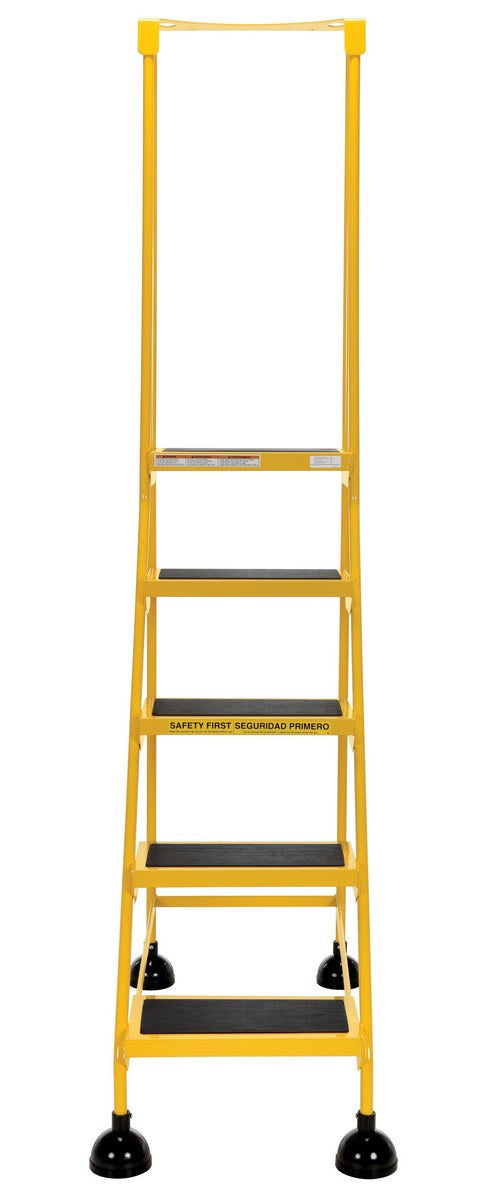 5 Step Commercial Spring Loaded Rolling Ladder - Yellow