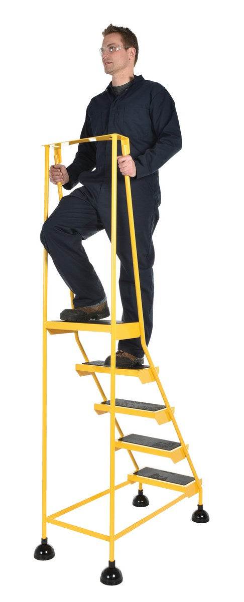 5 Step Commercial Spring Loaded Rolling Ladder - Yellow