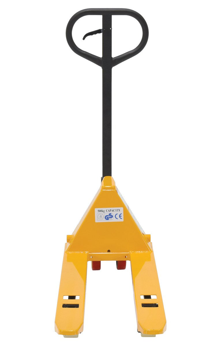 Steel Mini Hand Pallet Truck 45 In. x 15 In. x 45 In. 1100 Lb. Capacity Yellow